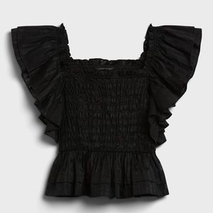 M TALL Banana Republic Black Smocked Ruffle Top